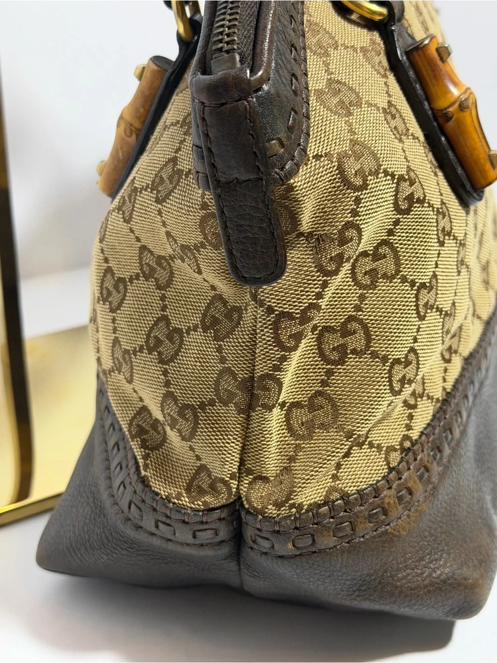 Gucci Beige Laidback Craft, Bamboo-Accent Dome Bag